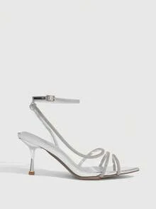 CUCCOO SZL Women's Fashion Pointed Wine Glass And Silver Rhinestone Transparent Open-Toed Ankle Strap Sexy High Heel Sandals Suitable For Dating Parties Summer S - Silver - View 4