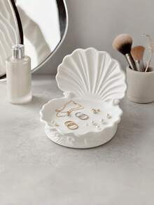 3D Printed Pearl White Shell Trinket Tray, Open Shell Ring Holder, Coastal Aesthetic Vanity Decor For Bedroom Bathroom Bookshelf, Gift For Women - White - View 4