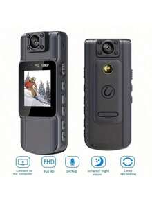 1 Kamera Tubuh Mini Cerdas yang Dapat Dipakai, Resolusi Full HD 1080P, Lensa yang Dapat Diputar 180 Derajat, Fungsi Penglihatan Malam, Layar IPS, Fungsi Pengisian Daya USB, Sudut Pandang Lebar 180 Derajat, Desain Klip Kerah, Cocok untuk Perjalanan, Bersepeda, - Hitam - View 9