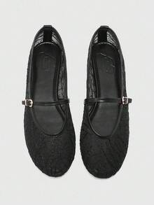 CUCCOO BIZCHIC Women's Flower Embroidered People's Flower Mesh Flats, Comfortable And Breathable Adjustable Buckle Design, Versatile Shoes For Daily Travel - Black 1 - View 2