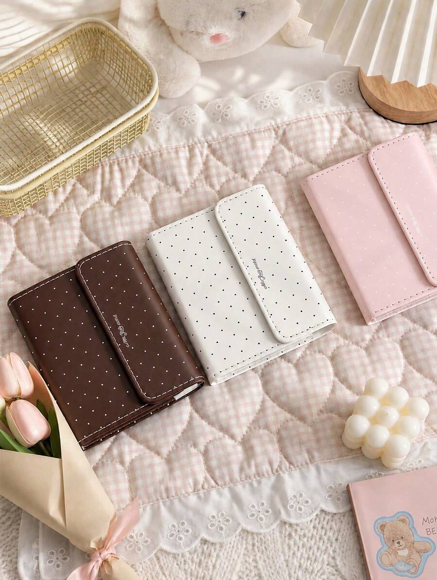 Haus Hana Polka‑Dot Faux‑Leather M5 Tri‑Fold Notebook, Stylish Magnetic Portable Pocket Journal For Student Note‑Taking - multicolor - View 1