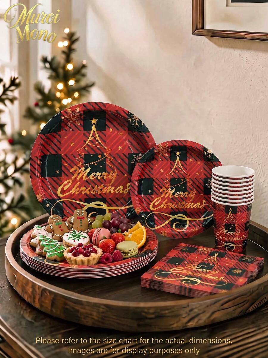 Muroi Mono 25/100 Pieces Of Disposable Party Supplies, Including Disposable Paper Plates, Napkins, Cups, Suitable For Dessert Service, Party Decorations, Various Events, And Gatherings, Including Christmas. - Style 4 - View 1