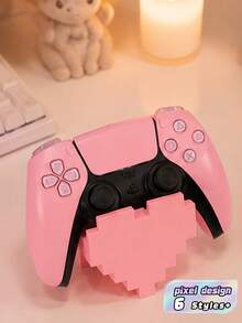 1Pc Vintage Heart Pixel Game Controller Stand, Pink & White, Non‑Slip Stable Base, Desktop Decor Accessory, Stand Only, Compatible With Game Controller - Multicolor - View 1