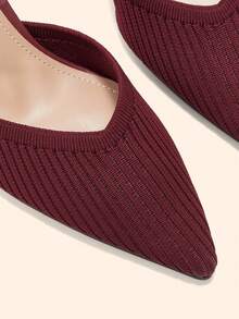 CUCCOO BASICS Women's Pointed Toe Burgundy Knit V-Cut Backless High Heel Pumps, Elegant Breathable Daily Commute Shoes - Burgundy - View 5