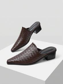 Mnmlis New Woven Pointed Mules Shoes Closed Toe Workplace Commuting Versatile Low Vamp Shoes Fall Shoes - Chocolate color - View 5