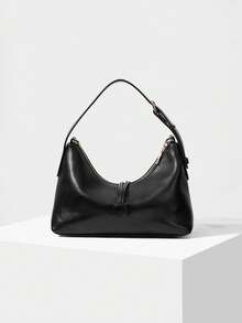 MOTF WOMEN'S FASHION BLACK HANDBAG, EXQUISITE BALL DECORATION, SIMPLE BAG ZIPPER BAG, FOR DAILY, COMMUTING, SHOPPING, TRAVEL - Black - View 4