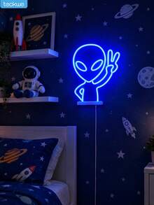 Teckwe Alien Neon Sign Lights - Blue LED Alien Head Decorative Light, USB Or Battery Operated, Desktop & Wall Hanging Neon Lamp For Game Room, Bedroom, Man Cave, Bar, Halloween, Party & Gift - Alien - View 7