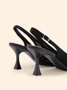 CUCCOO BASICS Flying Woven Mesh Hollow Breathable Pointed Thin Heel Versatile Simple Commute Empty High Heels - Black - View 4