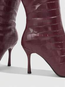 CUCCOO SZL Autumn And Winter Burgundy Pointed Thin Heels High Boots Retro Thin Commuting Wear Fall Boots - Burgundy - View 3