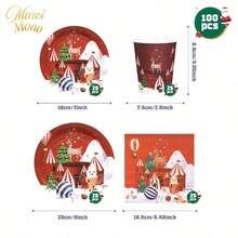 Muroi Mono 25/100件一次性派對用品，包含一次性紙盤、餐巾紙、杯子，適用於甜點服務、派對裝飾、各種活動與聚會，包含聖誕節 - 款式5 - 查看 9