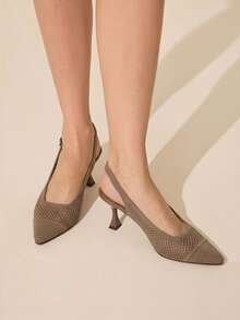 CUCCOO BASICS Flying Woven Mesh Hollow Breathable Pointed Thin Heel Versatile Simple Commute Empty High Heels - Apricot - View 2