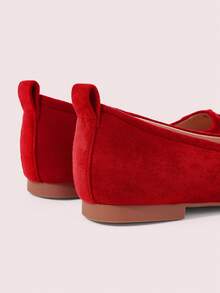 CUCCOO DOLLMOD Women's Red Suede Ballet Flats, Bow Square Toe, Sweet Date Vacation Elegant Casual Daily Style - Red - View 6