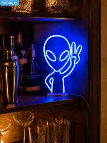 Teckwe Alien Neon Sign Lights - Blue LED Alien Head Decorative Light, USB Or Battery Operated, Desktop & Wall Hanging Neon Lamp For Game Room, Bedroom, Man Cave, Bar, Halloween, Party & Gift - Alien - View 3