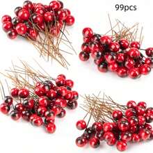 99/400Pcs Stems Artificial Flowers, Orange Red Berry Twigs, Hand-Twisted Floral Branches For DIY Crafts, Vase Arrangements, Autumn & Halloween Table Centerpieces, Party & Home Decor - Multicolor - View 14