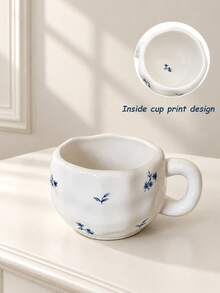 1pc Ins Style Hand-Painted Cup, Asymmetrical Embossed Body, Breakfast Coffee Mug, Girly Desktop Water Cup, Party Afternoon Tea Cup, Red Tea Cup, Large Capacity Water Mug, Coffee Cup - Multicolor - View 8