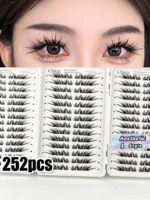 252Pcs Glue Free Manga Lash Clusters, Wispy Spiky Anime Individual False Eyelashes, DIY Segment Eyelash Extensions, Soft Faux Mink Reusable Cluster Lashes, D Curl Fluffy Fairy Lashes For Beginners, Daily Makeup, Party & Cosplay Eye Makeup - Multicolor - View 1