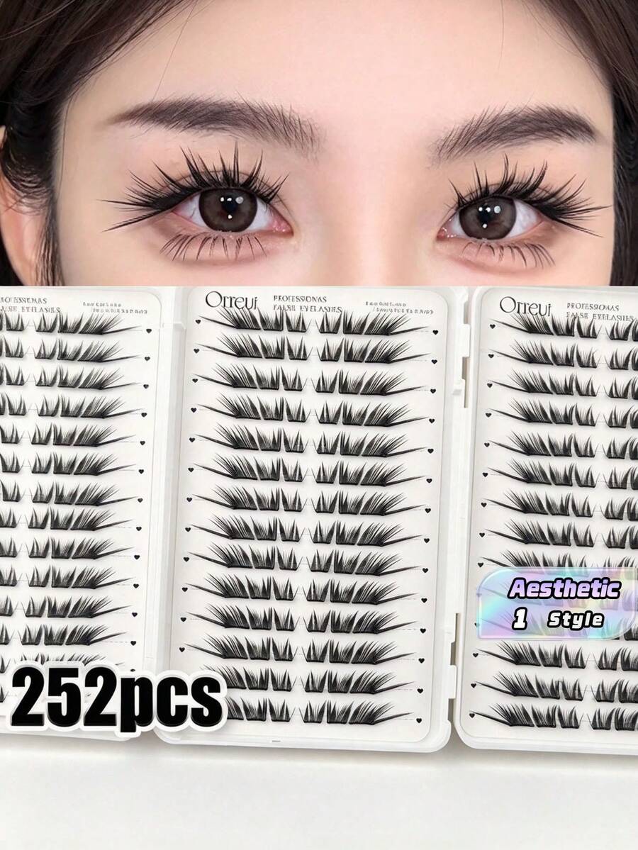 252Pcs Glue Free Manga Lash Clusters, Wispy Spiky Anime Individual False Eyelashes, DIY Segment Eyelash Extensions, Soft Faux Mink Reusable Cluster Lashes, D Curl Fluffy Fairy Lashes For Beginners, Daily Makeup, Party & Cosplay Eye Makeup - Multicolor - View 1