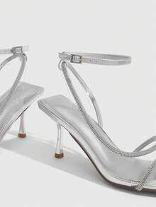 CUCCOO SZL Women's Fashion Pointed Wine Glass And Silver Rhinestone Transparent Open-Toed Ankle Strap Sexy High Heel Sandals Suitable For Dating Parties Summer S - Silver - View 6