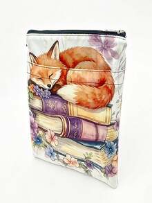 1PC Durable Polyester Zipper Book Sleeve With Outer Pocket Wrist Strap Washable Lightweight Watercolor Sleeping Fox Floral Book Stack Print Book Protector Pouch For Paperback Books Tablet Stationery Home Office Travel School Book Lovers - A - View 3