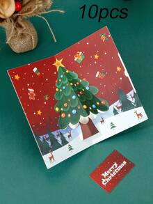 3D Pop‑Up Christmas Greeting Card, Cartoon Christmas Tree Message Card, Christmas Eve Gift, Corporate Blessing Card - multicolor - View 14