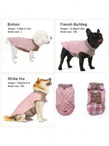 1pc,Reversible,Pink / Striped Checkered Pattern,Reversible Reflective Plaid Dog Vest, Suitable For Autumn/Winter, Warm Belly Protection, Leash Buckle, Fits Various Dog Breeds - Baby Pink - View 5