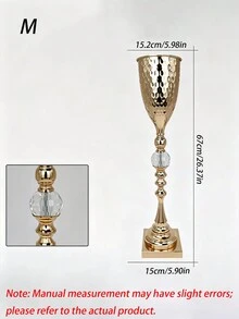 1件金色錘紋金屬花瓶，高杯形花架附水晶裝飾，婚禮桌面中心裝飾，3種尺寸可選：小號、中號、大號 - I - 查看 3