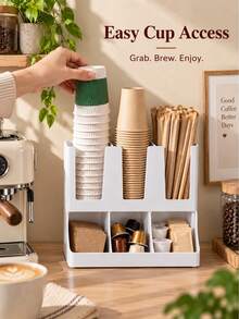 Haus Hana 1 buah Dispenser Gelas Gantung Dinding, Organizer Sedotan dan Bungkus Gula untuk Kedai Teh, Kedai Kopi, Ruang Istirahat, Rak Penyimpanan Meja untuk Gelas Kertas, Tutup, Pengaduk, Bumbu - Beraneka warna - View 4