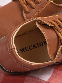 SHEIN Boys' PU Oxford Shoes, Round Toe Lace-Up Flat Shoes - Brown - View 7