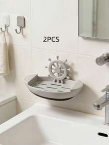 2 PCS Wall Mounted No Drill Boat Shaped Soap Dish Holder Self Draining Quick Drying Space Saving Soap Saver Organizer For Bathroom Kitchen Sink Shower Wall Decor Home Storage Rack - View 9