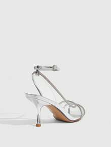 CUCCOO SZL Women's Fashion Pointed Wine Glass And Silver Rhinestone Transparent Open-Toed Ankle Strap Sexy High Heel Sandals Suitable For Dating Parties Summer S - Silver - View 8