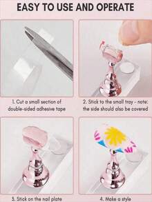 Y2k 12-Piece Gold Pink Nail Art Display Set, Includes 2 Acrylic Base And 10 Training Holders, Suitable For Nail Art Display, Training, And Diy Home Nail Art For Beginners - Multicolor - View 6