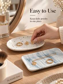 Haus Hana 1pc Ceramic Tray, Multi-Purpose Organizer For Towels, Jewelry, Keys, Perfume, Vanity Desk, Entryway, Bathroom, Hotel, Restaurant, Elegant Home Decor - Multicolor - View 5