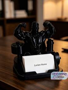 1PC 3D Printed Muscle Man Fitness Bodybuilder Sculpture Business Card Holder Desktop Organizer Stand Black Luxury Office Decor Gift For Men Gym Reception Desk Storage Rack - A - View 1