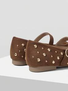 Mnmlis Women's Fashion Rivet Flat Shoes, Fashion Commuting - Brown - View 3