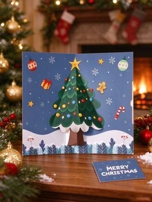 3D Pop‑Up Christmas Greeting Card, Cartoon Christmas Tree Message Card, Christmas Eve Gift, Corporate Blessing Card - multicolor - View 6