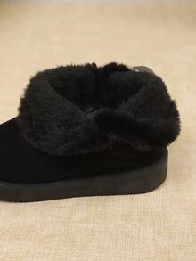 SHEIN 1 Pair Kids Bow Decor Thick Winter Snow Boots, Fashion Minimalist Student Children Boots - Black - View 7