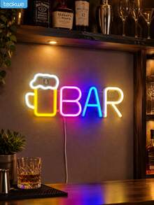 Teckwe Beer Mug Bar Neon Sign - LED BAR Letter Light With Beer Glass, USB Or Battery Operated, Tabletop & Wall Decor For Home Bar, Man Cave, Game Room, Kitchen, Pub, Birthday Party & Gift - Wine glass BAR-pink and blue warm - View 2