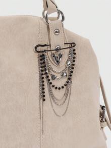Viva Strut Bag Pendant, Sweet And Cool, Spice Girl Y2K Style, Multi-Layer Tassel, Chain, Brooch, Silver Heart, Black Faux Pearl Pin Personalized, Pendant. - Silver - View 6
