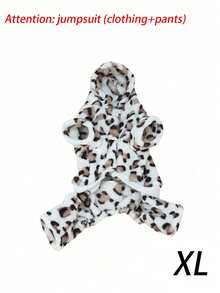 Pet Dog Cat Hooded Four Leg Jumpsuit, White Leopard Print Plush Puppy Outfit, Warm Winter Clothes For Small Pets XS-XL - Light leopard print - View 17