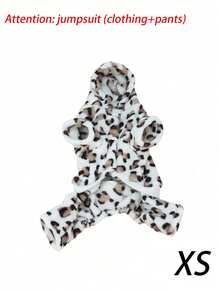 Pet Dog Cat Hooded Four Leg Jumpsuit, White Leopard Print Plush Puppy Outfit, Warm Winter Clothes For Small Pets XS-XL - Light leopard print - View 19