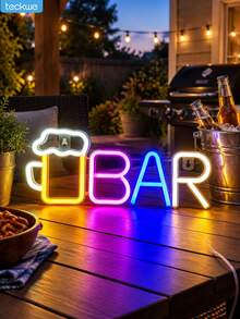 Teckwe Beer Mug Bar Neon Sign - LED BAR Letter Light With Beer Glass, USB Or Battery Operated, Tabletop & Wall Decor For Home Bar, Man Cave, Game Room, Kitchen, Pub, Birthday Party & Gift - Wine glass BAR-pink and blue warm - View 7