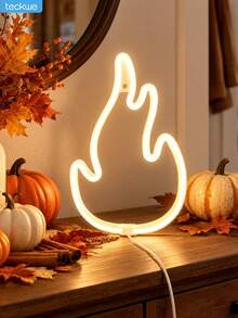 Teckwe Flame Neon Sign - Warm White LED Fire Flame Light, USB Or Battery Operated, Tabletop & Wall Hanging Decor For Bedroom, Game Room, Man Cave, Bar, Halloween, Party & Gift - Flame Light - Warm White - View 2