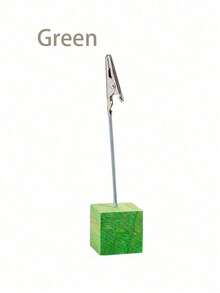 Zazumi Cirelle 1pc Lightweight Cube Base Memo Clip Retro Color Table Wooden Holder With Alligator Clasp For Displaying Number Cards Name Card Photo Notes Back To School - Multicolor - View 6