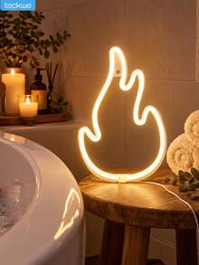 Teckwe Flame Neon Sign - Warm White LED Fire Flame Light, USB Or Battery Operated, Tabletop & Wall Hanging Decor For Bedroom, Game Room, Man Cave, Bar, Halloween, Party & Gift - Flame Light - Warm White - View 3