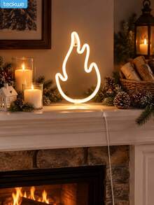 Teckwe Flame Neon Sign - Warm White LED Fire Flame Light, USB Or Battery Operated, Tabletop & Wall Hanging Decor For Bedroom, Game Room, Man Cave, Bar, Halloween, Party & Gift - Flame Light - Warm White - View 9