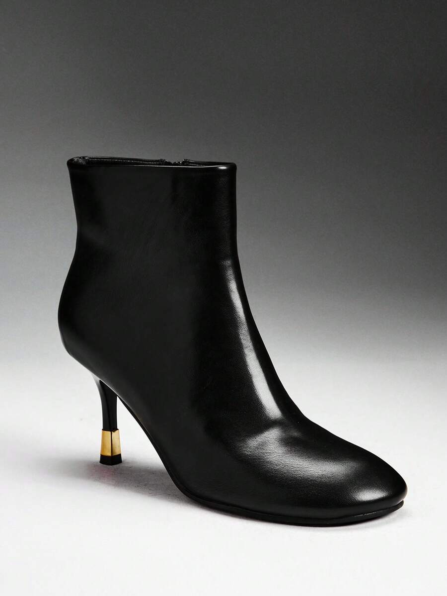 SHEIN SHUZIA Women's Round-Toe Stiletto Heeled Ankle Boots, Simple And Suitable For Commuting, Dates, Everyday Wear, And Parties. - Black - View 1