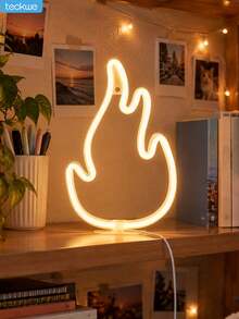 Teckwe Flame Neon Sign - Warm White LED Fire Flame Light, USB Or Battery Operated, Tabletop & Wall Hanging Decor For Bedroom, Game Room, Man Cave, Bar, Halloween, Party & Gift - Flame Light - Warm White - View 4