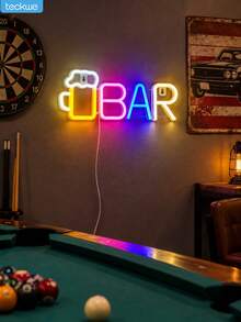 Teckwe Beer Mug Bar Neon Sign - LED BAR Letter Light With Beer Glass, USB Or Battery Operated, Tabletop & Wall Decor For Home Bar, Man Cave, Game Room, Kitchen, Pub, Birthday Party & Gift - Wine glass BAR-pink and blue warm - View 3