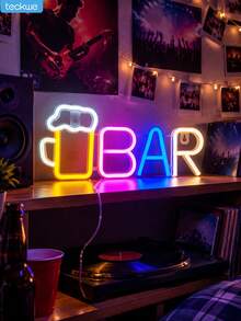 Teckwe Beer Mug Bar Neon Sign - LED BAR Letter Light With Beer Glass, USB Or Battery Operated, Tabletop & Wall Decor For Home Bar, Man Cave, Game Room, Kitchen, Pub, Birthday Party & Gift - Wine glass BAR-pink and blue warm - View 8