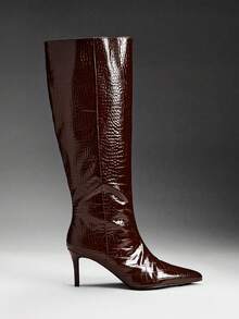 SHUZIA Sepatu Bot Wanita Hak Rendah Minimalis Dasar Nyaman untuk Sehari-hari, Bahan PU Cokelat, Cocok untuk Natal - Chocolate Brown - View 4